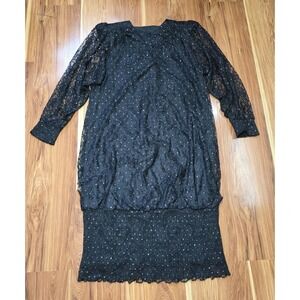 Vintage 80s Chez California Dress Womens 14W Lace Sequin Long Sleeve Cocktail